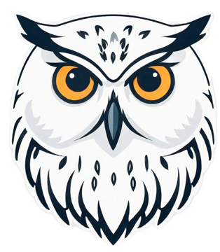 A cartoon logo of a snowy owl